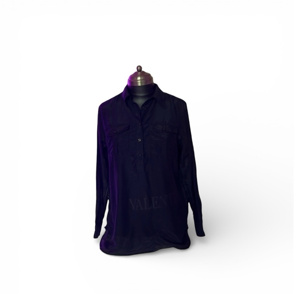 Lauren Ralph Lauren 100% silk collared black blouse shirt very thin and light